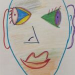 głowa z dużymi kolorowymi oczami inspirowana twórczością picasso