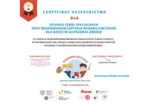 certyfikat dla szkoły uczestnictwa w projekcie edukacyjnym zabawa sztuką