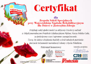 certyfikat dla szkoły uczestnictwa w kampanii piękna nasza polska cała