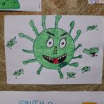 Plakat wykonany przez ucznia przedstawiający wirusy.