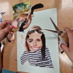 uczeń wykonuje portret postaci wykorzystując ścinki z gazety inspirowana pracami Pablo Picasso