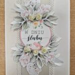 kartka okolicznościowa z okazji ślubu w różowej tonacji wykonana techniką scrapbookingu