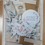 kartka okolicznościowa z okazji urodzin wykonana techniką scrapbookingu ze srebrnymi nitami