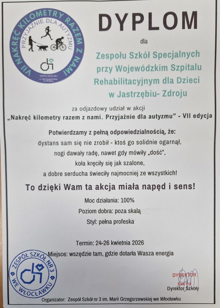 podziękowanie dla szkoły za udział w akcji