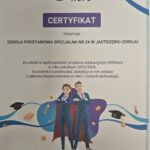 Zdjęcie przedstawia certyfikat uczestnictwa w projekcie OSEhero dla placówki