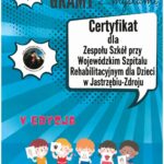 certyfikat udziału w Ogólnopolskim Projekcie Edukacyjnym „Gramy zmysłami”.